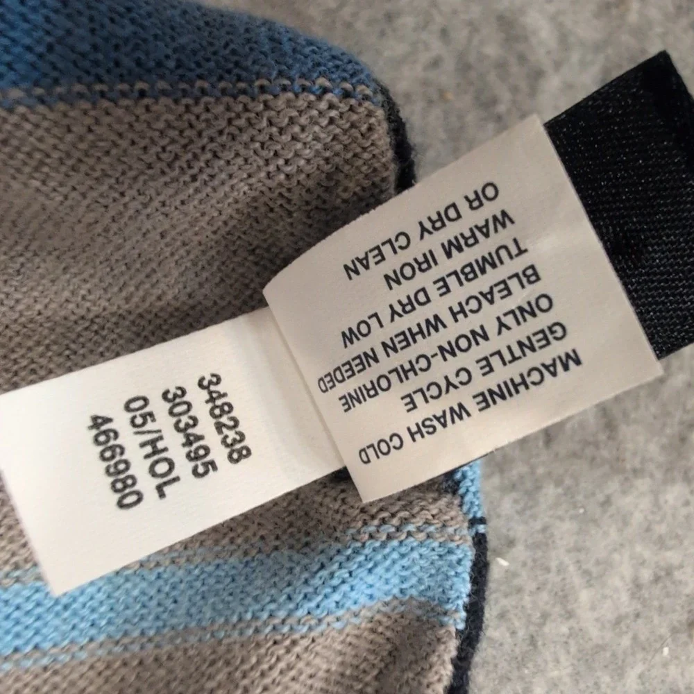Gap Reversible Knit Scarf Blue Grey Black Striped 348238 Cotton Blend Mens Women